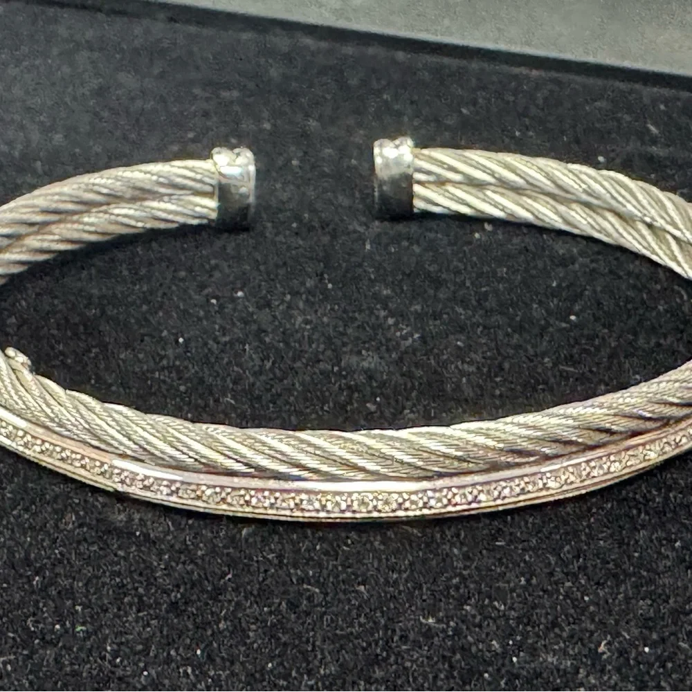 Philippe Charriol 18K White Gold And Diamond Steel Cable Bracelet - Picture 3 of 8
